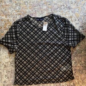GAP Black and Gray Plaid Sheer Short Sleeve Tee